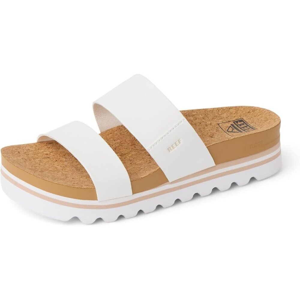 Women's Slide Sandal White Open Toe Slip-on Hi Platform Heel Double Strap
